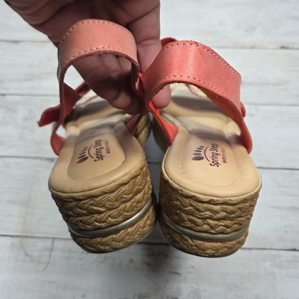 Spring Step Woven Platform Sandal Espadrille Women 36 Coral Pink Multi Leather